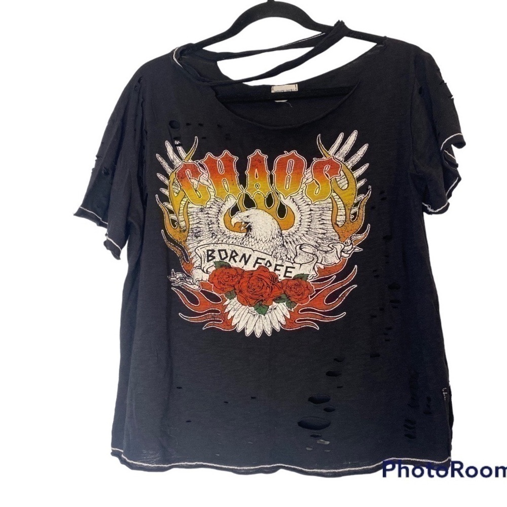 EMORY PARK DISTRESSED CHAOS BORN FREE RIPPED BAND TEE